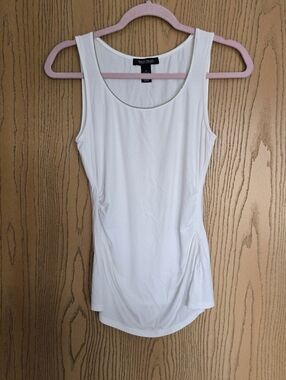 White House Black Market Ivory Scoop Embellished Neck Ruched Tank